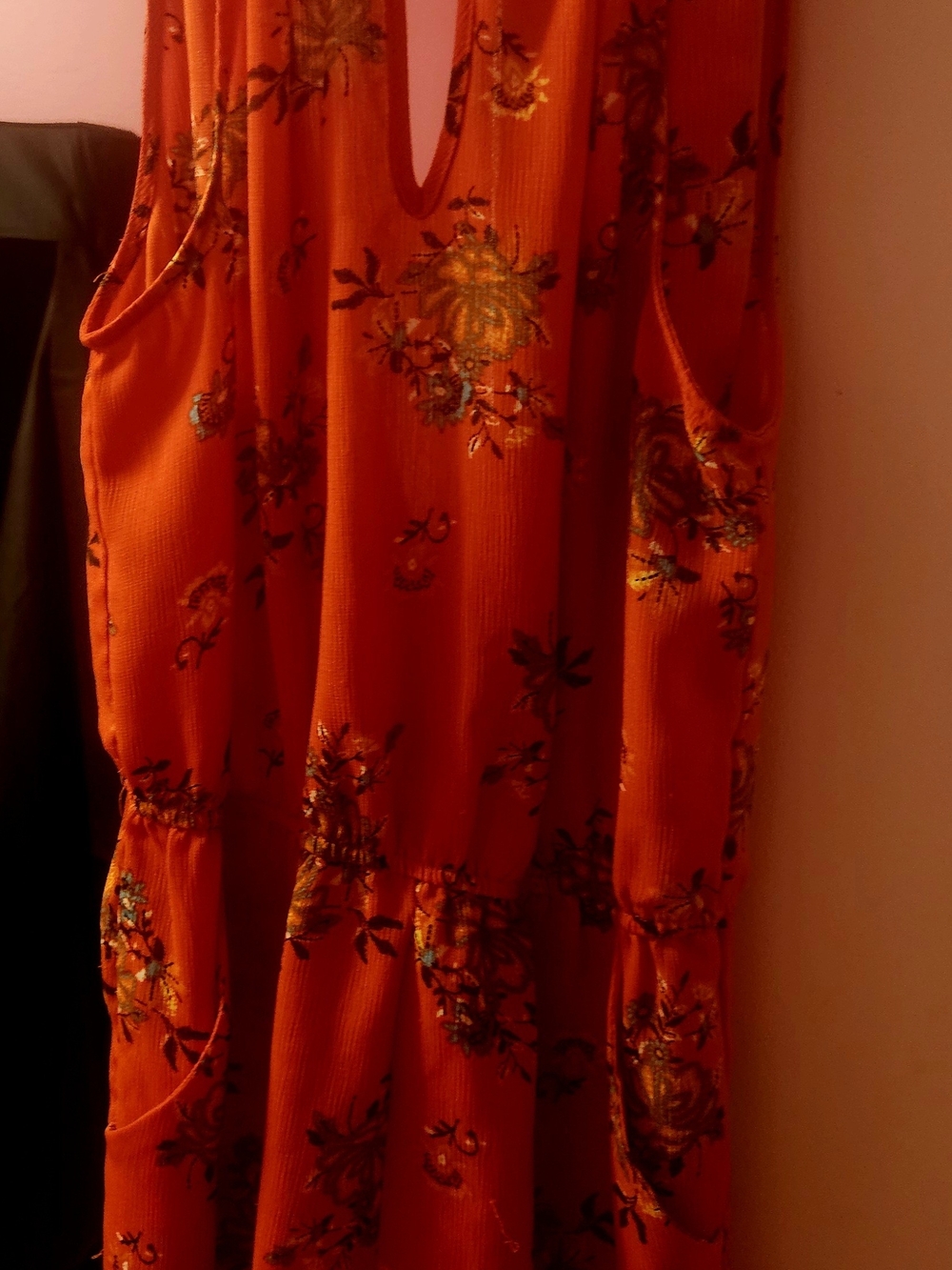 Orange Floral Sleeveless Dress